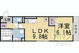 京都市中京区西ノ京西月光町アパート 1LDKの間取図画像