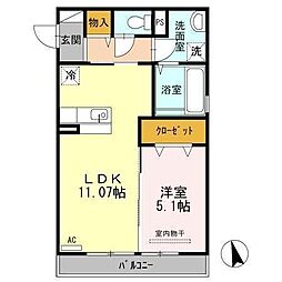 エトワール上杉 1LDKの間取図画像