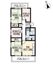 URグリーンタウン槇島 1階4DKの間取り