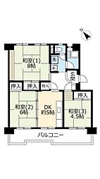 UR都市機構洛西新林北団地4棟 3DKの間取図画像