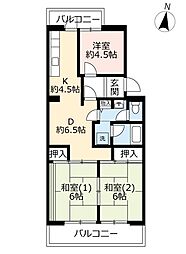 UR都市機構洛西福西公園団地1棟 3DKの間取図画像