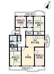 UR都市機構洛西竹の里団地6棟 4LDKの間取図画像