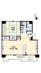 UR都市機構洛西境谷東団地3棟 1LDKの間取図画像