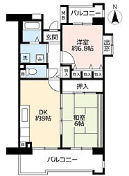 UR都市機構京都十条1号棟 2DKの間取図画像