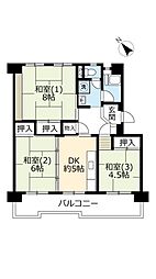 UR都市機構洛西新林北団地4棟 3DKの間取図画像