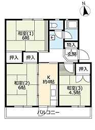 UR都市機構桃山南団地3棟 3Kの間取図画像
