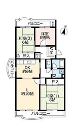 UR都市機構洛西竹の里団地6棟 3LDKの間取図画像