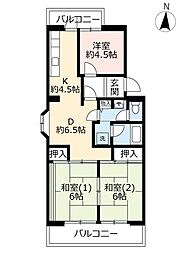 UR都市機構洛西福西公園団地1棟 3DKの間取図画像