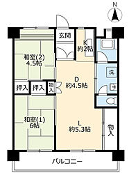 UR都市機構桃山南団地3棟 2LDKの間取図画像