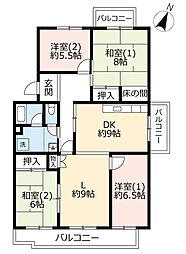 UR都市機構洛西竹の里団地3棟 4LDKの間取図画像