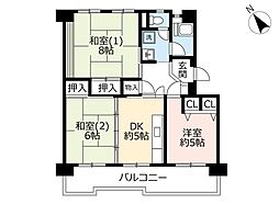 UR都市機構洛西新林北団地4棟 3DKの間取図画像