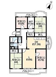 UR都市機構洛西竹の里団地6棟 4LDKの間取図画像