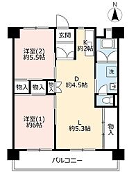 UR都市機構桃山南団地3棟 2LDKの間取図画像
