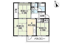 UR都市機構西大和星和台団地8号棟 3Kの間取図画像