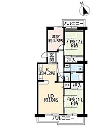 UR都市機構奈良青山一丁目団地5棟 3LDKの間取図画像