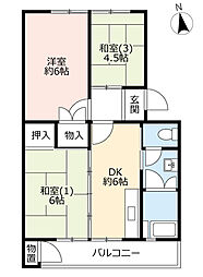 UR都市機構郡山駅前団地9号棟 3DKの間取図画像