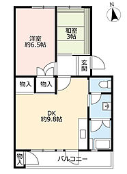 UR都市機構郡山駅前団地1号棟 2DKの間取図画像