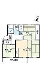 UR都市機構中登美団地C-3 2LDKの間取図画像