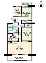 UR都市機構高の原駅前団地3号棟 3LDKの間取図画像