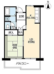 UR都市機構高の原駅前団地3号棟 1LDKの間取図画像