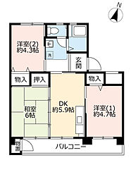 UR都市機構中登美団地C-3 3DKの間取図画像