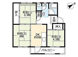 UR都市機構西大和片岡台団地3号 3DKの間取図画像