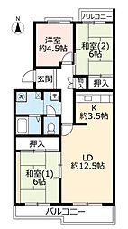 UR都市機構高の原駅前団地3号棟 3LDKの間取図画像