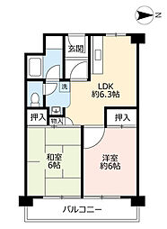 UR都市機構郡山駅前団地7号棟 2DKの間取図画像