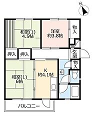 UR都市機構中登美団地C-3 3Kの間取図画像