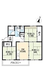 UR都市機構中登美団地C-3 3DKの間取図画像