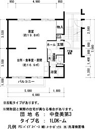 UR都市機構中登美団地C-3 1LDKの間取図画像