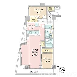 デュフレ渋谷本町 2LDKの間取図画像