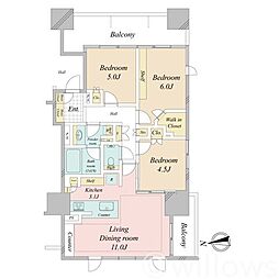 オーベルアーバンツ東中野 3LDKの間取図画像