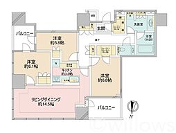 ザ・パークハウス白金二丁目タワー 3LDKの間取図画像