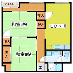 ウエストベルセル 4階2LDKの間取り