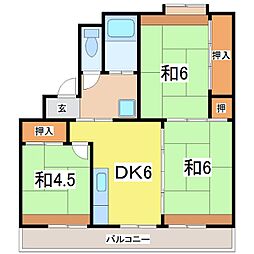 サンコーポラスはるえ1号棟 3DKの間取図画像