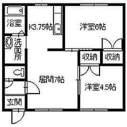 コーポキタムラ 2LDKの間取図画像
