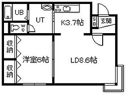 チェリー2.3 1LDKの間取図画像