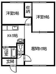 コーポキタムラ 2LDKの間取図画像