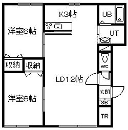 エルミA棟 2LDKの間取図画像