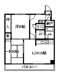 花咲第1マンション 2LDKの間取図画像