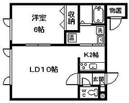 プリンストン 1LDKの間取図画像