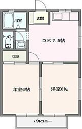 サンハイツC 2DKの間取図画像