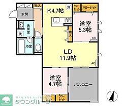 GraceCourtYAMATO 2LDKの間取図画像