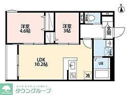 相模原市中央区相模原3丁目アパート 2LDKの間取図画像