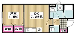 小田急小田原線 小田急相模原駅 徒歩10分の賃貸アパート 1階1DKの間取り