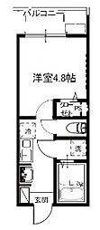 メルディア相武台2丁目 2階1Kの間取り