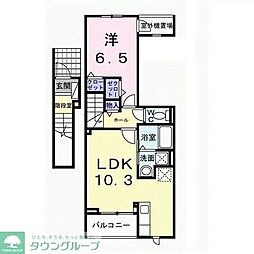 グラン・ハーモニー忠生公園 2階1LDKの間取り