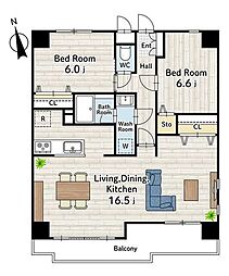 東急田園都市線 南町田グランベリーパーク駅 徒歩14分の賃貸マンション 2階2LDKの間取り