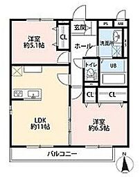デュラカーサ・ルシア富士見が丘2 2LDKの間取図画像